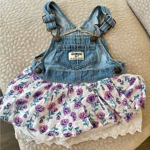 Denim Floral Lace Overall Dress 9 M